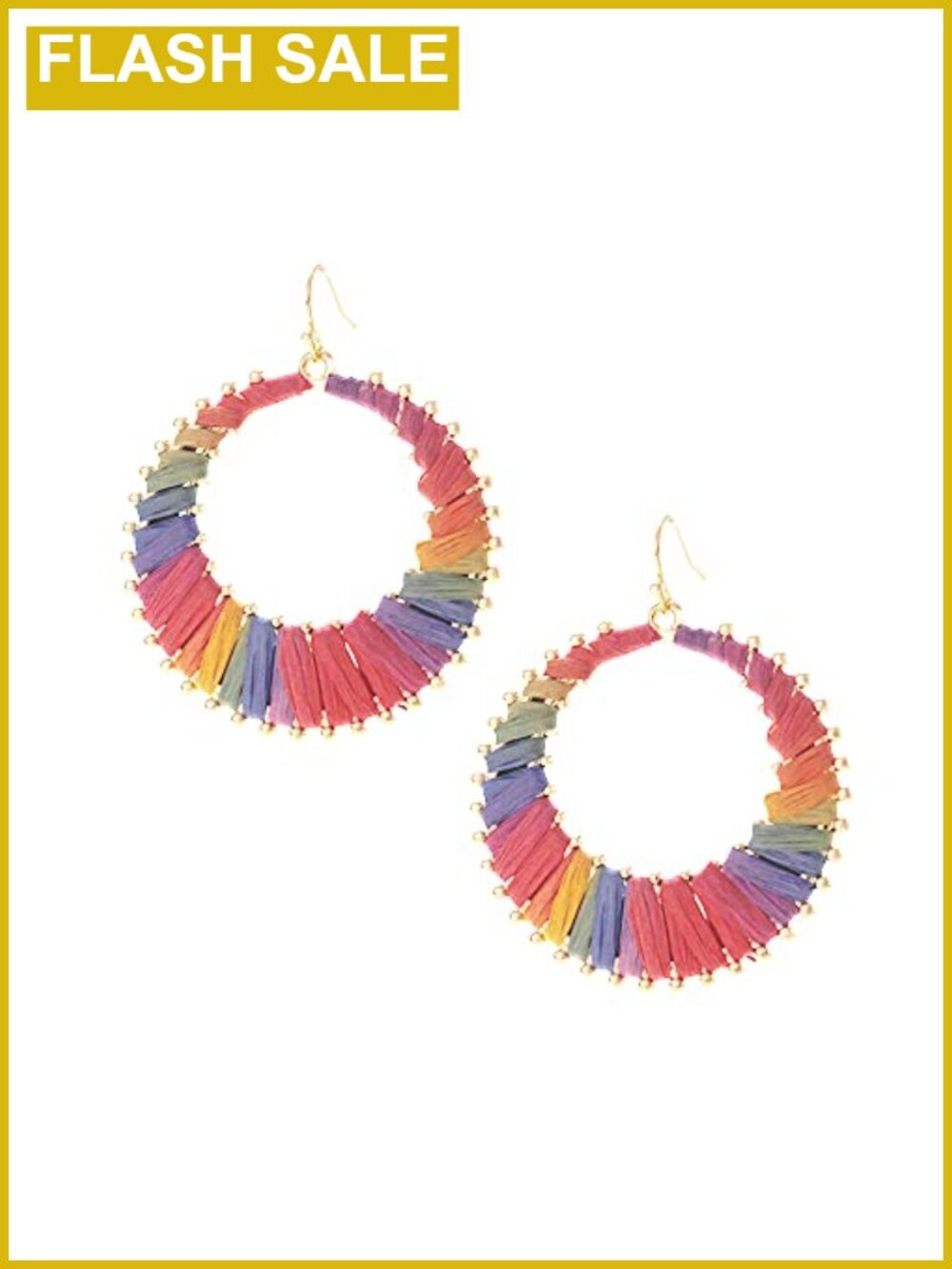Boho Raffia Hoop Drop Earrings - Lightweight French Wire Women's Statement
